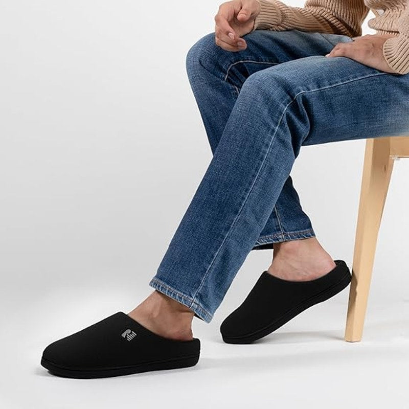 RockDove Mens Size 9-10 Black Gray Slippers Slip on Round Toe House Shoes