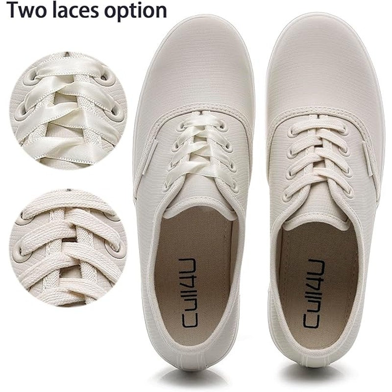 Cull4U Womens Size 8 Beige Sneaker Lace Up Round Closed Toe Slip On Shoes