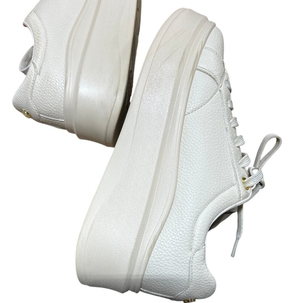 Lucky Step Womens Size 8.5 Beige Faux Leather 2" Platform Lace Up Sneaker Shoes