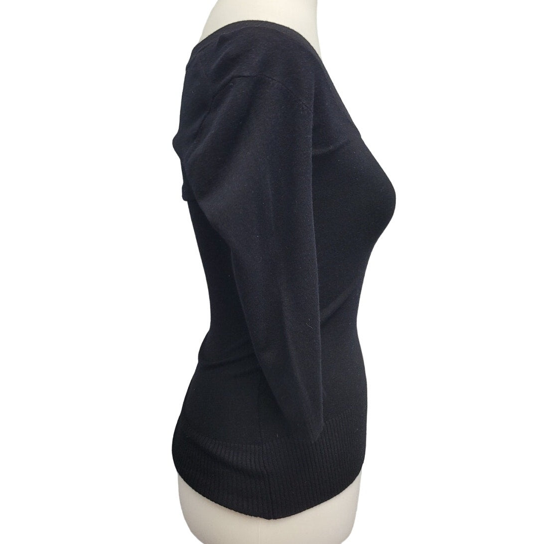Forever 21 Womens Small Black Viscose Nylon Long Sleeve Scoop Neck Sweater