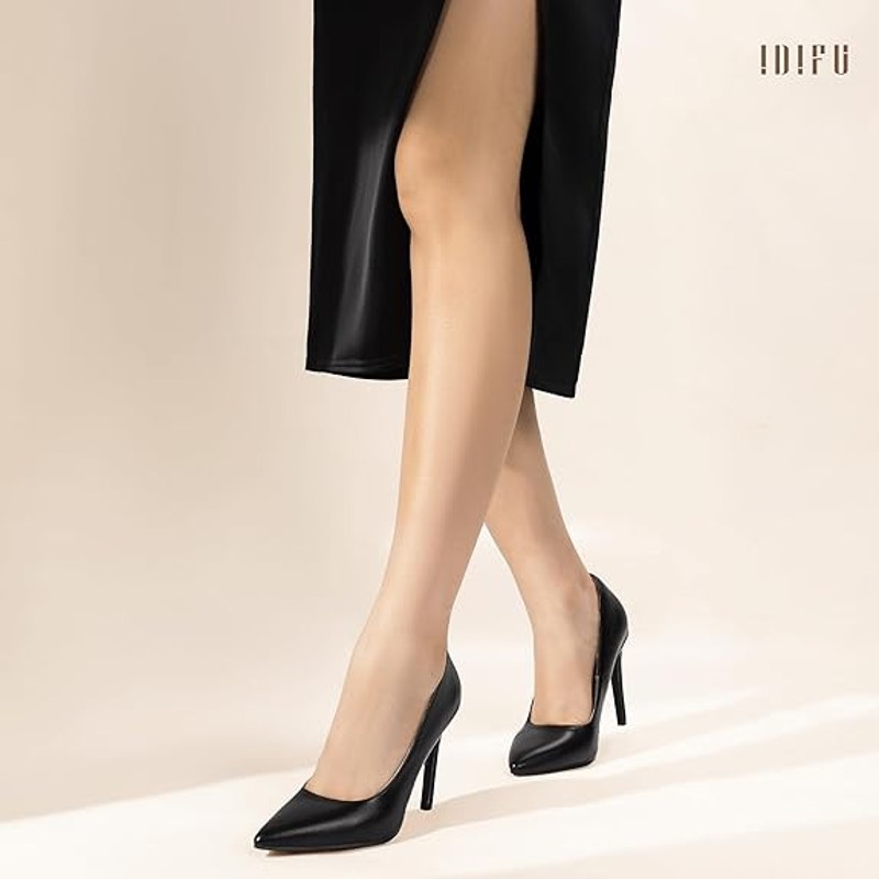 IDIFU Womens Size 8 Black Faux Leather 4" Heel Slide On Pointy Closed Toe Shoes