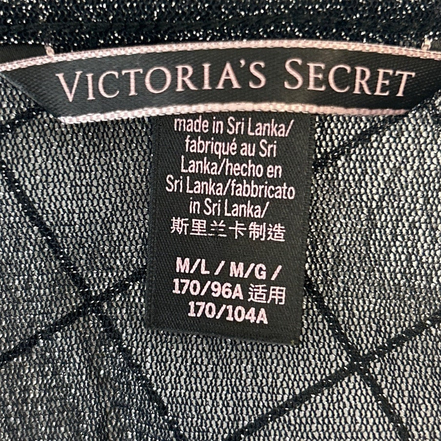 Victoria's Secret Womens Medium Long Sleeve Sheer Black Metallic Top Blouse