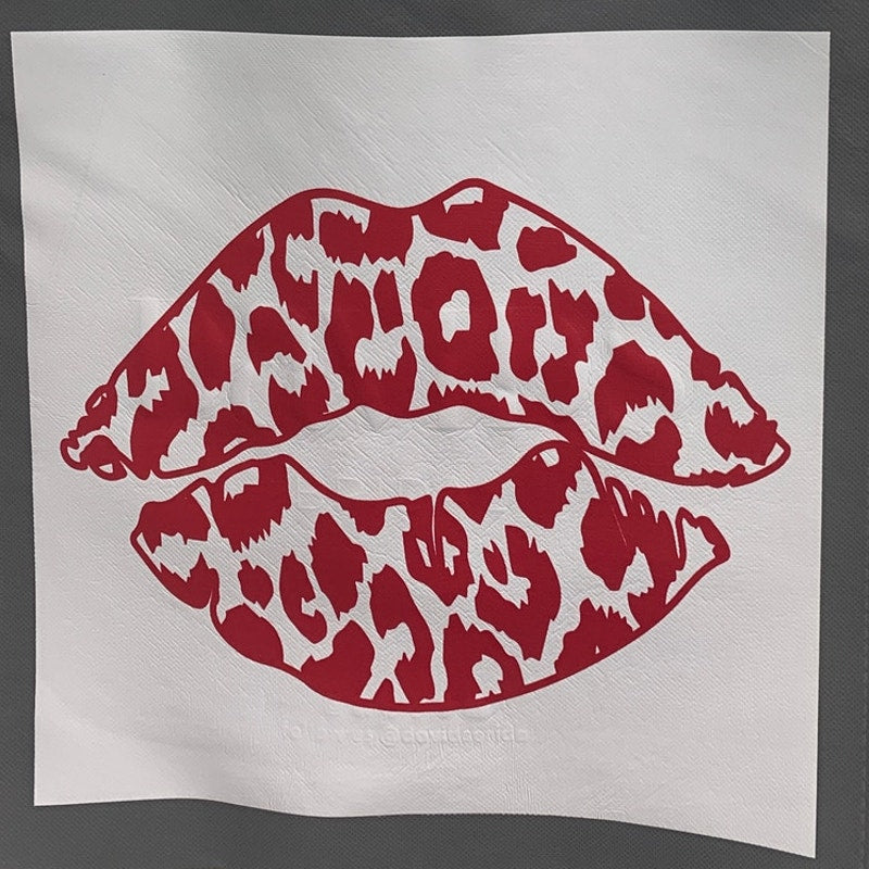 New Upcycled Hand Printed Valentine Love Leopard Kiss Lips Shopper Tote Bag