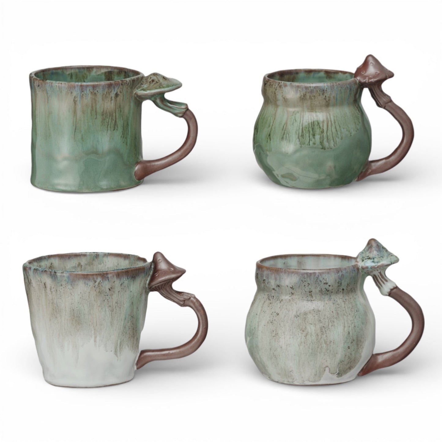 Reactive Glaze Ceramic Mug with Mushroom Handle