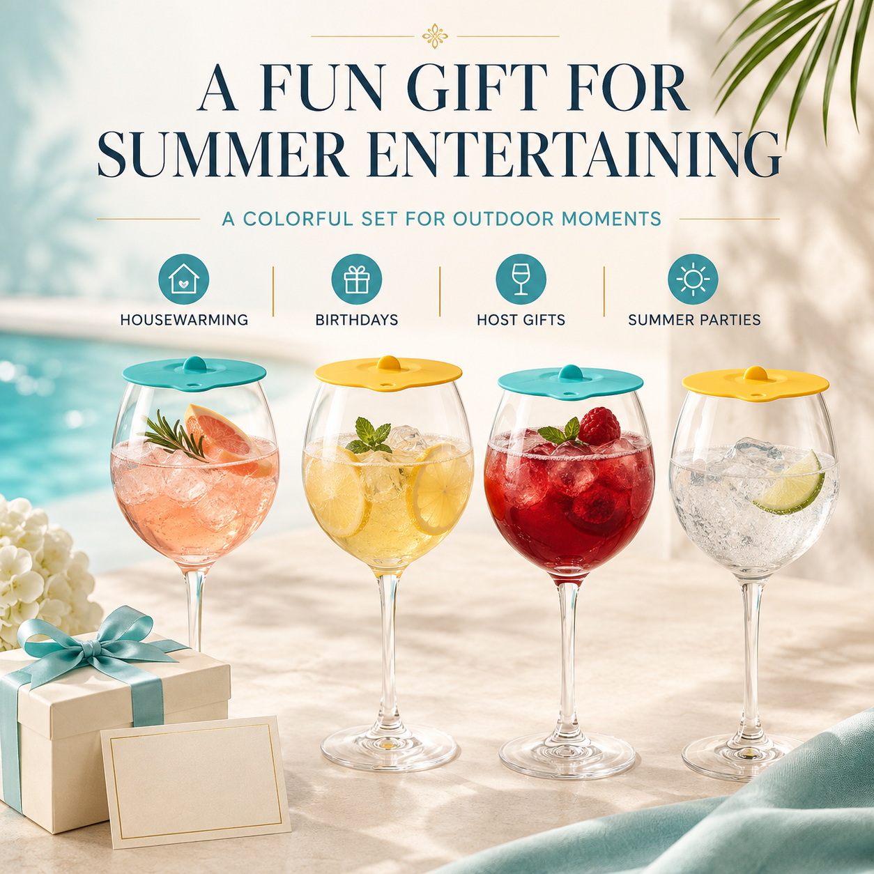 Floating Wine Glasses for Pool with Lids (Set of 4) – 21oz