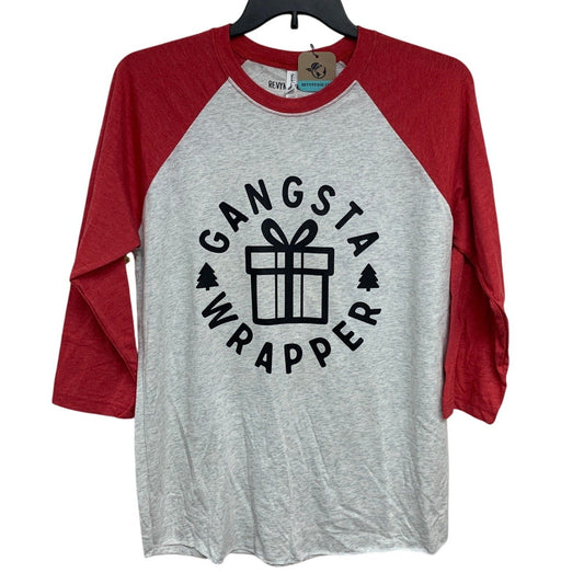 New Hand Printed Womens XL Gangsta Wrapper Christmas Long Sleeve Tee Shirt