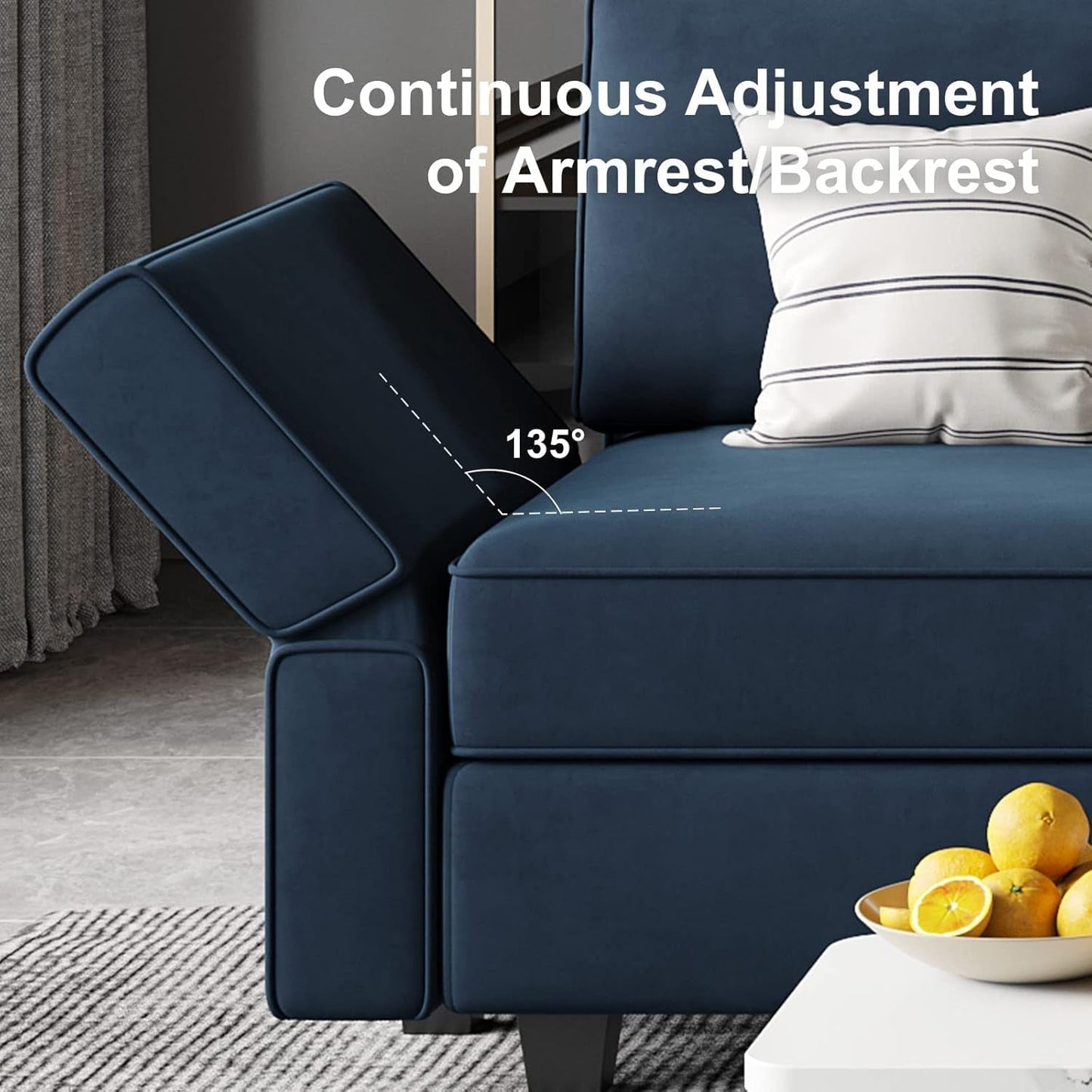 Modular Velvet Sectional Sofa Blue With Storage Ottoman-4