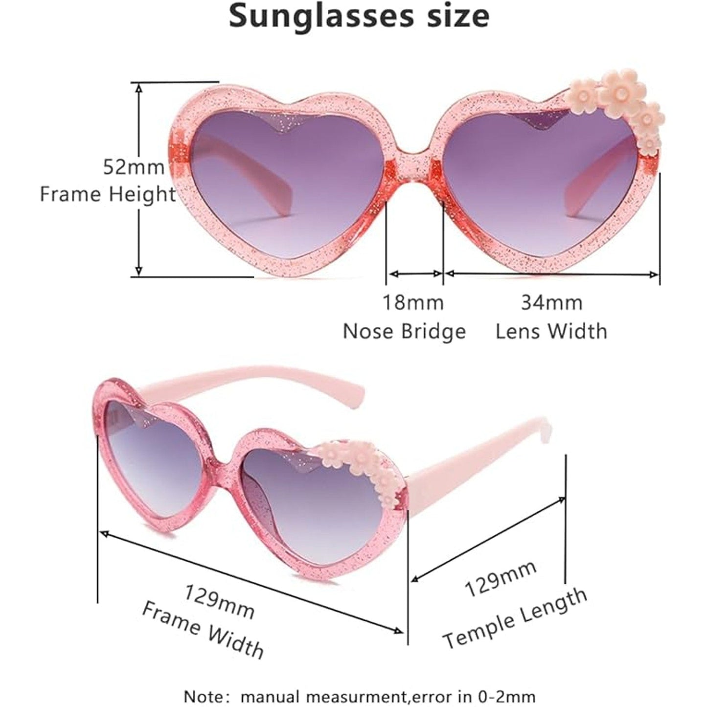 2-Pack Girls Purple Pink Heart Shaped Plastic UV 400 Protection Sunglasses