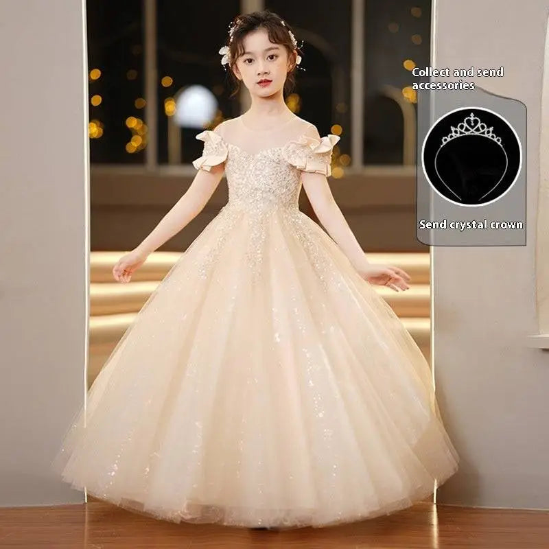 Champagne Sequined Spandex Princess Dress Girls Tulle Tutu