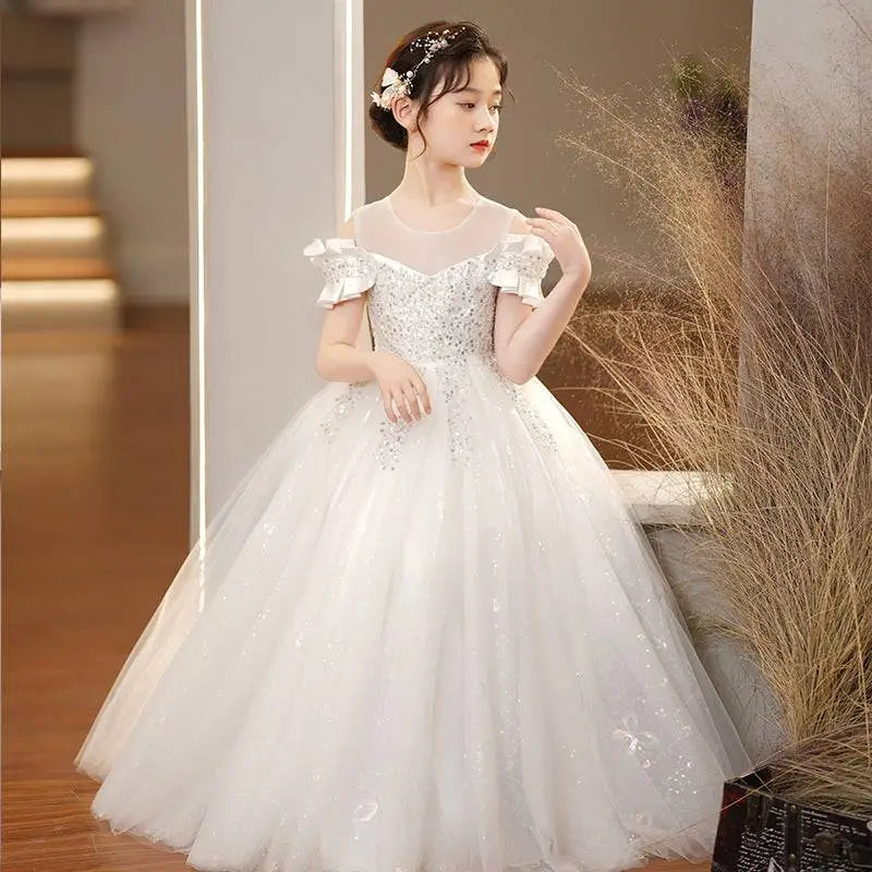 Champagne Sequined Spandex Princess Dress Girls Tulle Tutu