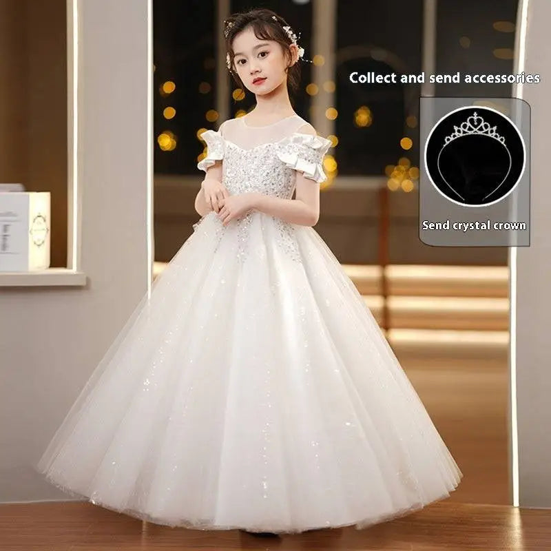 Champagne Sequined Spandex Princess Dress Girls Tulle Tutu