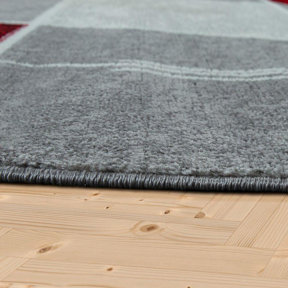 Checked Area Rug Marble Effect Modern Grey Red-1