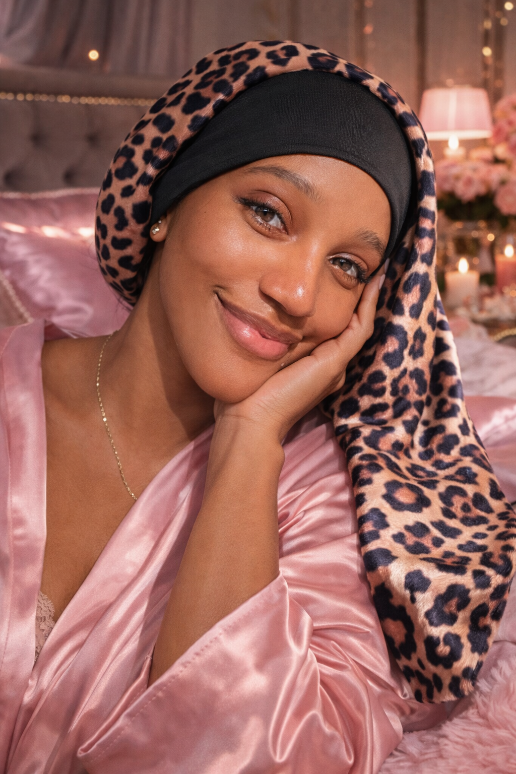 Silk Sleep Bonnet with Wide Elastic Edge - Long Round Tail