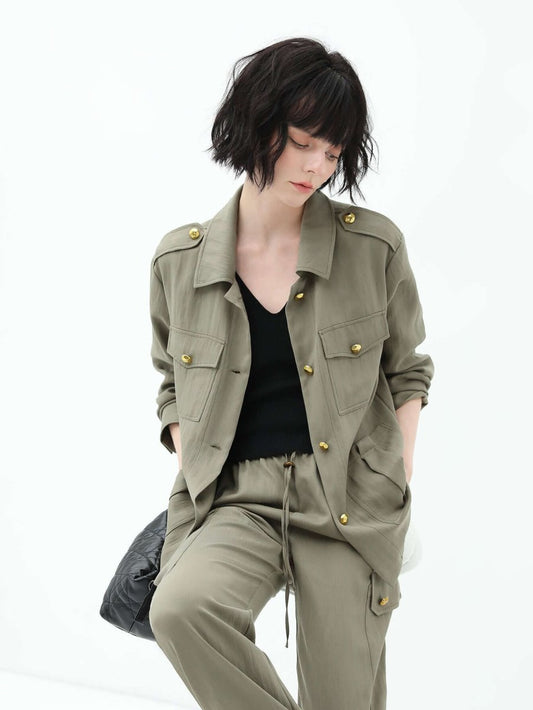 Chic Green Workwear Jacket-0