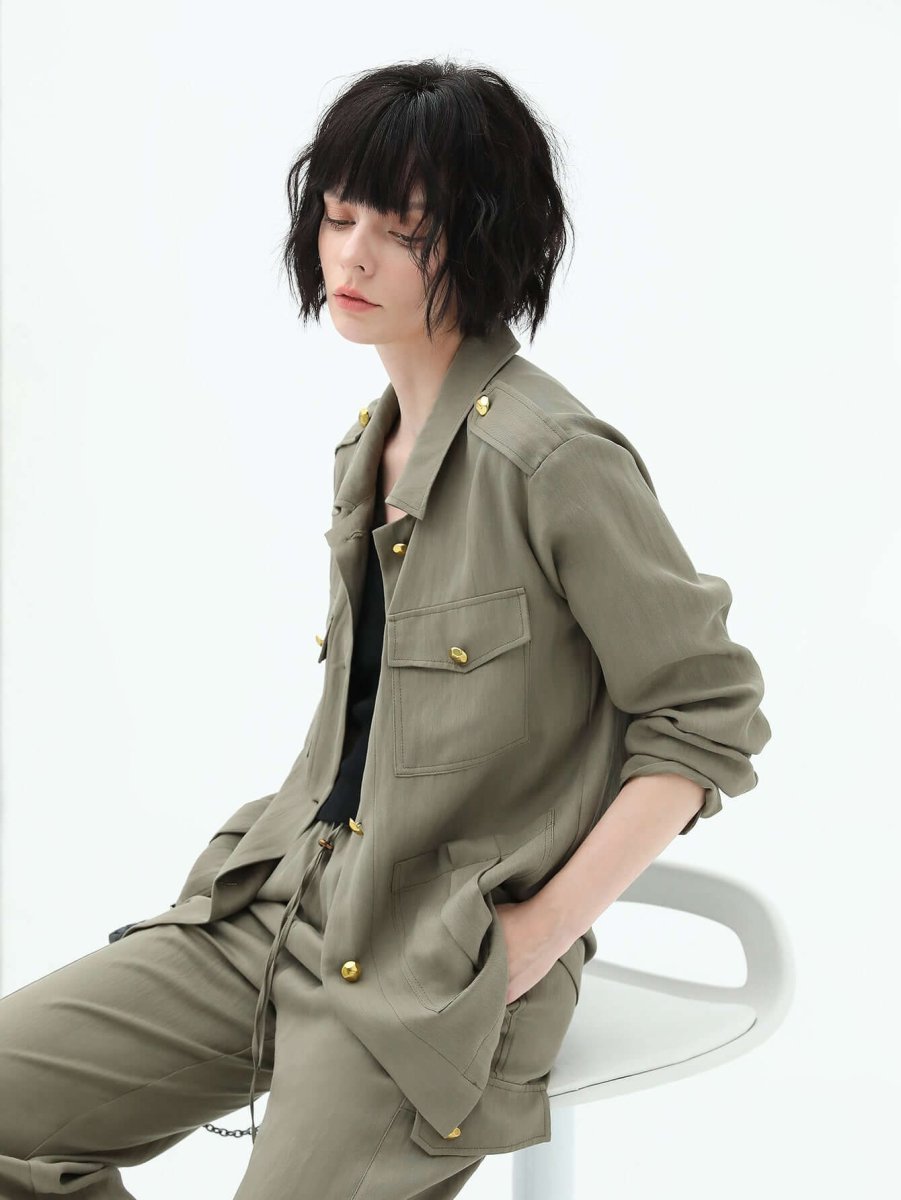 Chic Green Workwear Jacket-1