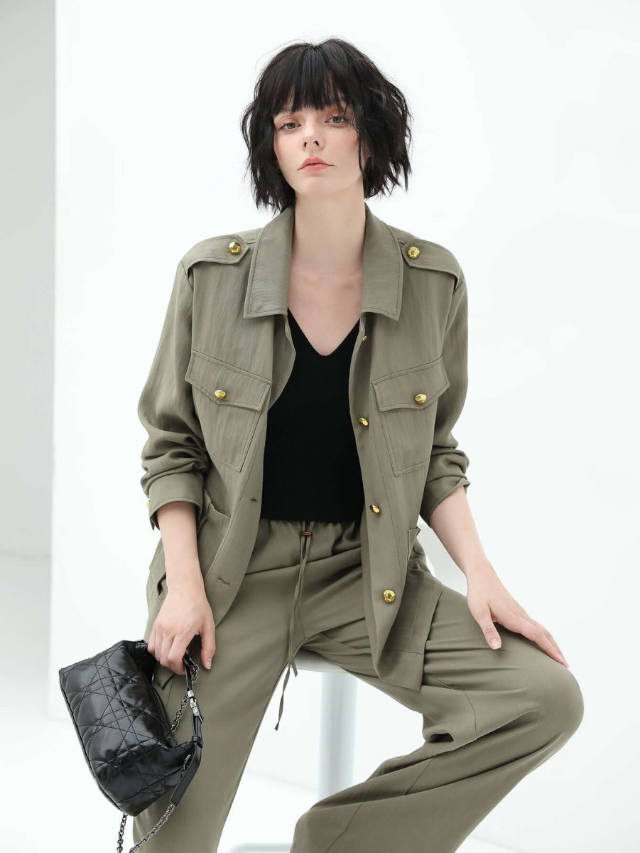 Chic Green Workwear Jacket-2