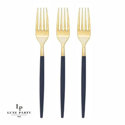 Chic Navy and Gold Plastic Forks | 32 Pieces