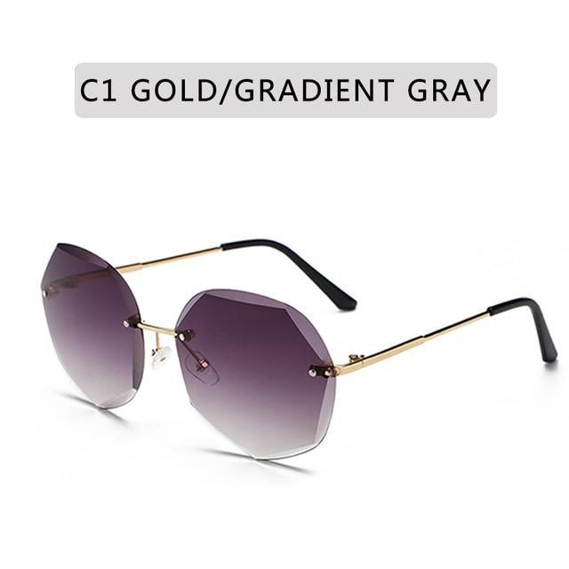 Classic Rimless Sunglasses Women Metal Frame Diamond Cutting Lens Sunglasses For Women New Fashion Black Color New Retro Sun Glasses For Women New Summer Style Sun glasses For Female Famous Style Frames