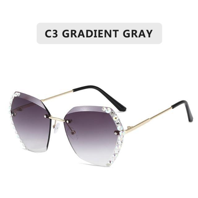 Classic Rimless Sunglasses Women Metal Frame Diamond Cutting Lens Sunglasses For Women New Fashion Black Color New Retro Sun Glasses For Women New Summer Style Sun glasses For Female Famous Style Frames
