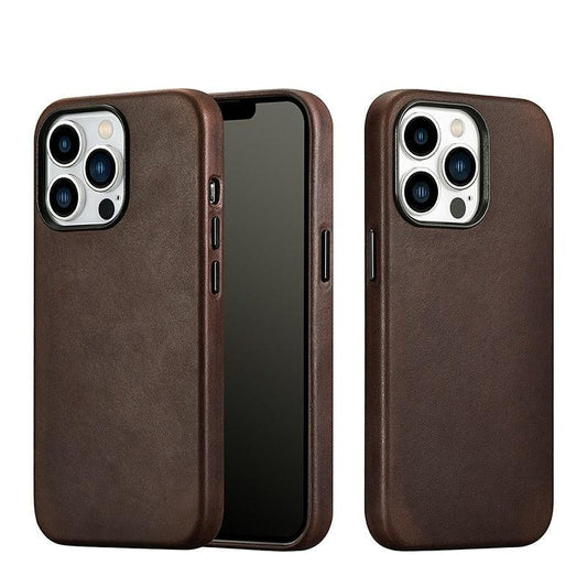 Classic Simple Brown Black Shockproof Drop Proof Phone Case Protective Genuine Leather Case for iPhone 13 Pro Max Business Case for iPhone 13 Mini Classic Magnetic Charging Phone Back Cover