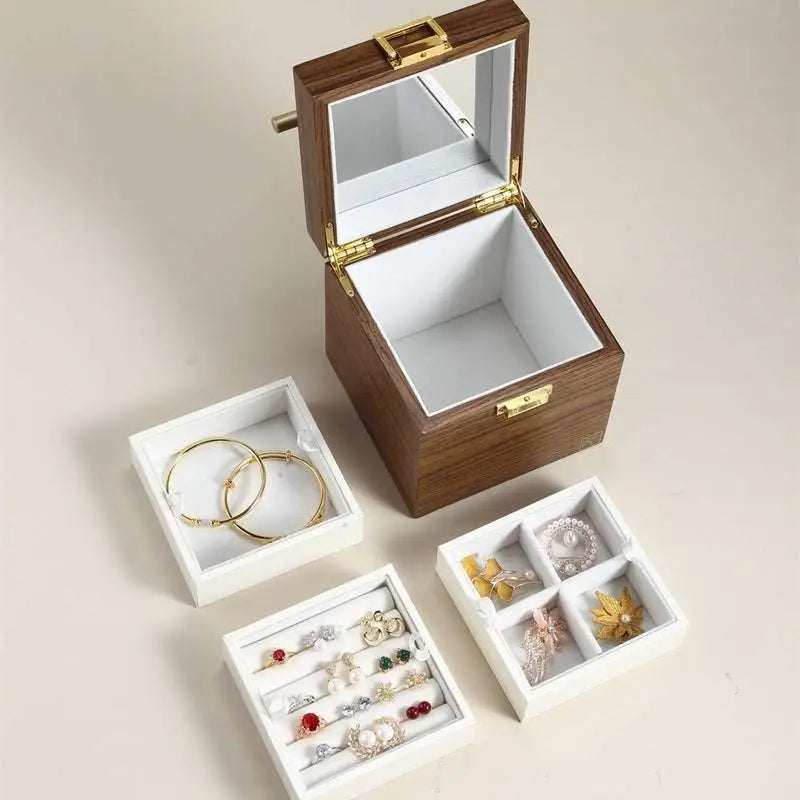 Classical Wooden Jewelry Box with Mirror and Velvet