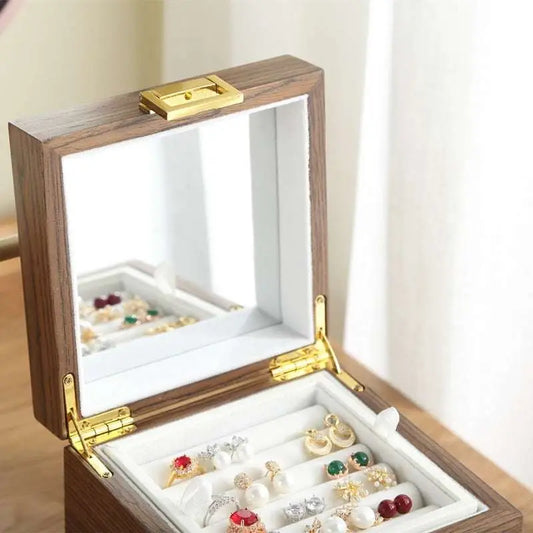 Classical Wooden Jewelry Box with Mirror and Velvet