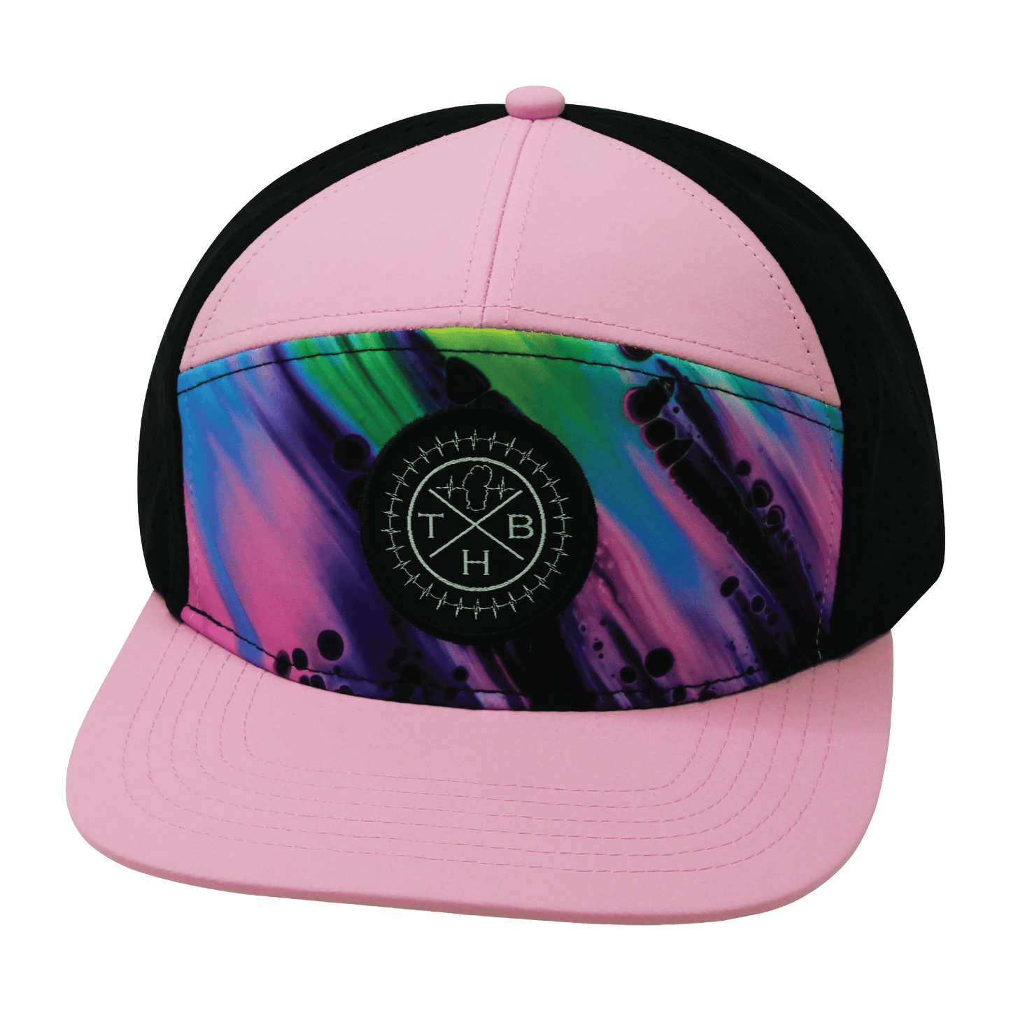 Pink Multi Color Vibes Hat - Flat Bill - Aurora - Pink / Black - Laser Mesh