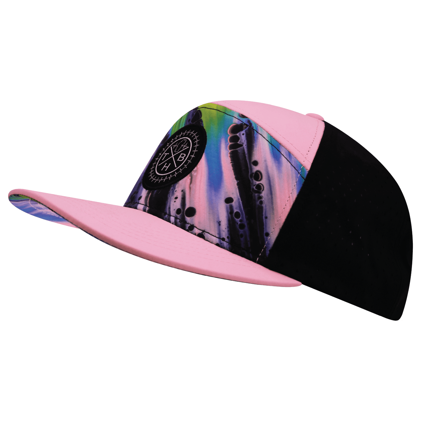 Pink Multi Color Vibes Hat - Flat Bill - Aurora - Pink / Black - Laser Mesh