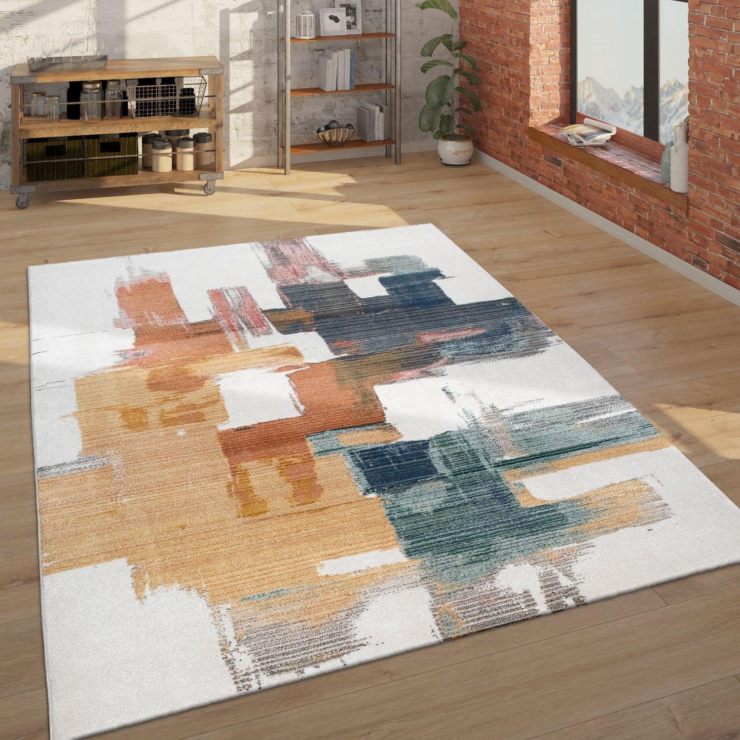 Colorful Area Rug Modern Art 3D Effect Cream, Blue, Yellow-0