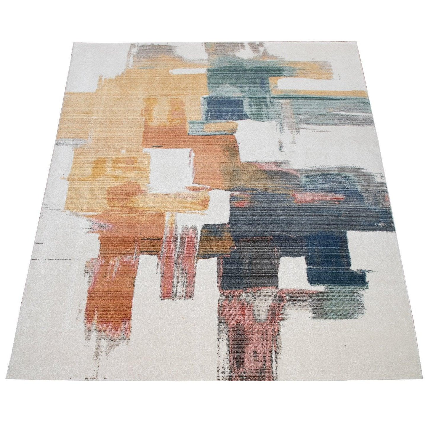 Colorful Area Rug Modern Art 3D Effect Cream, Blue, Yellow-2