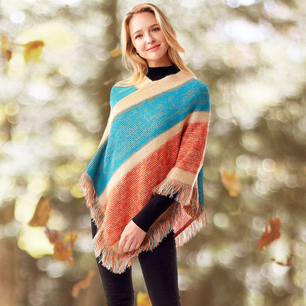 Colorful Vertical Stripe Patterned Poncho