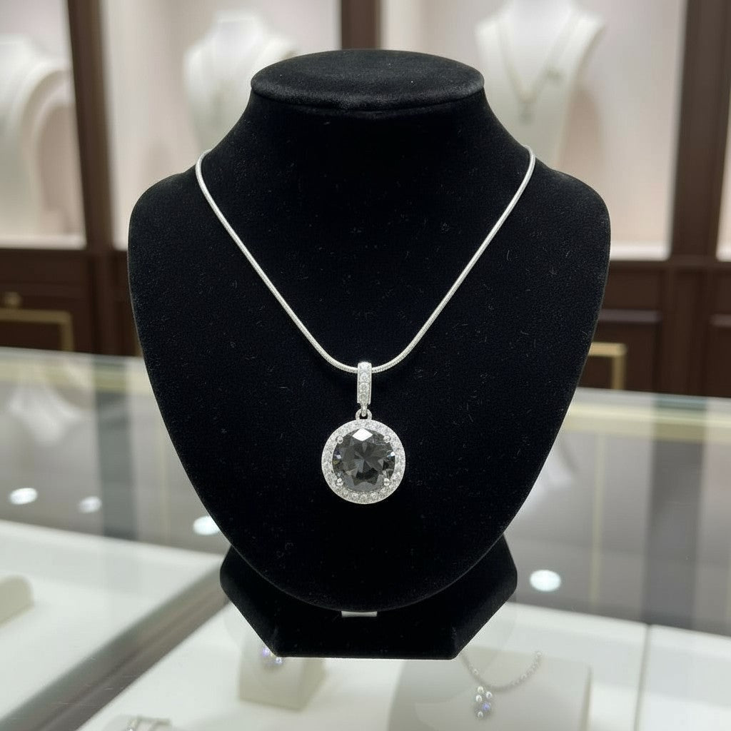"Circle of Life" Round Portuguese Cut Cremation Pendant with Halo 7mm