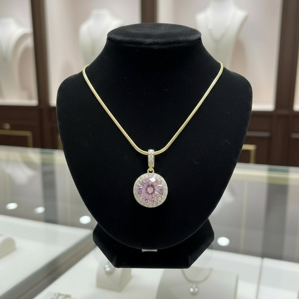 "Circle of Life" Round Portuguese Cut Cremation Pendant with Halo 7mm