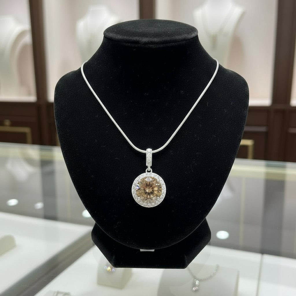 "Circle of Life" Round Portuguese Cut Cremation Pendant with Halo 7mm