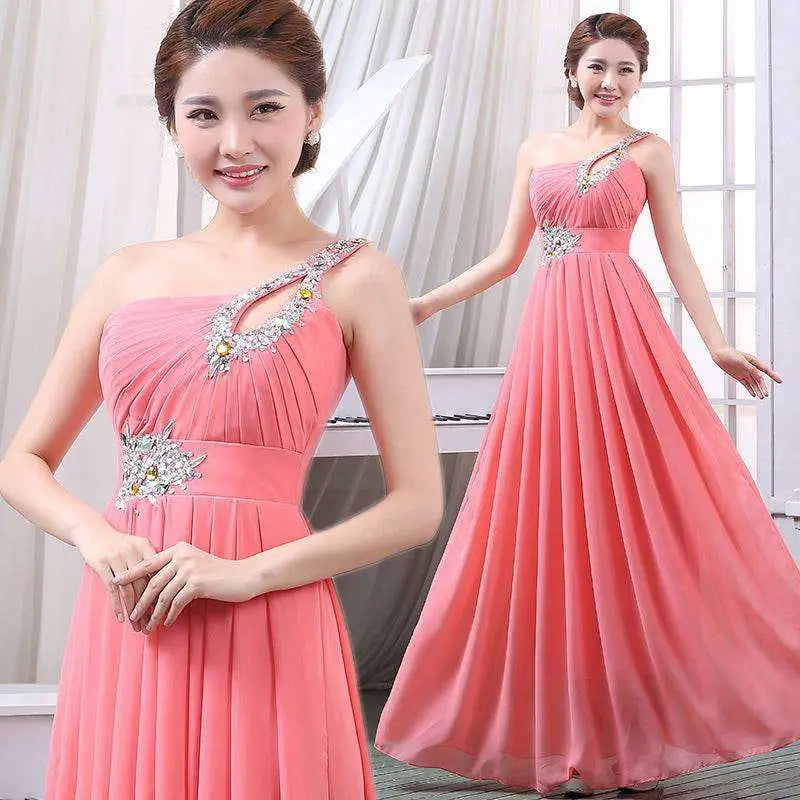 Coral Pink Embellished Chiffon Evening Dress