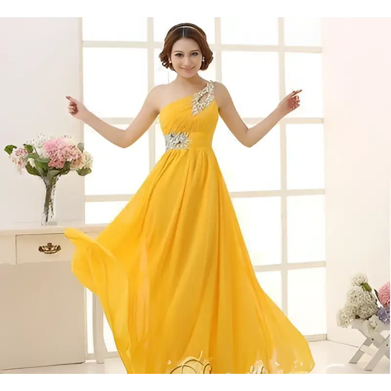 Coral Pink Embellished Chiffon Evening Dress