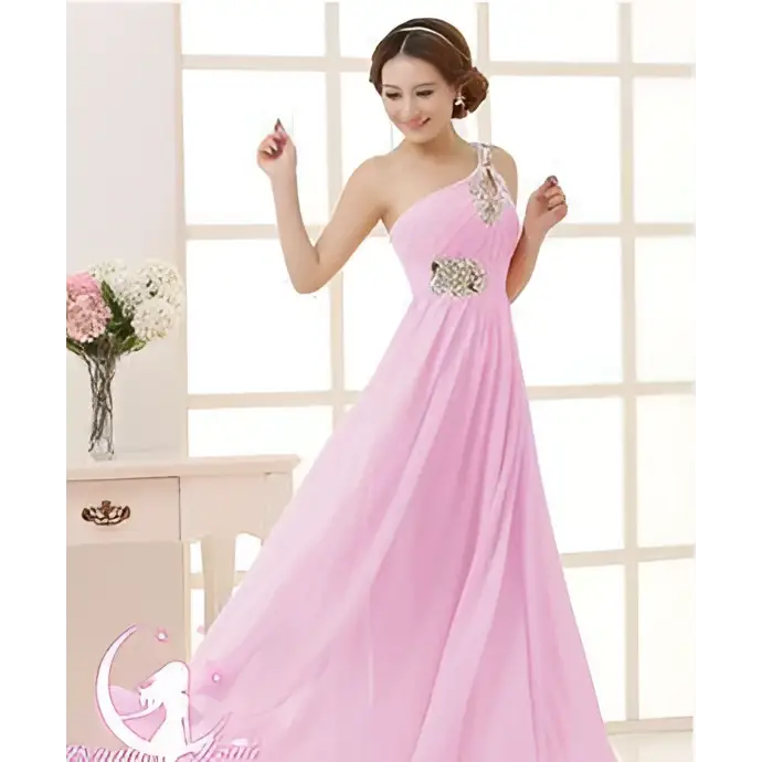 Coral Pink Embellished Chiffon Evening Dress