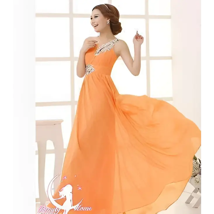 Coral Pink Embellished Chiffon Evening Dress