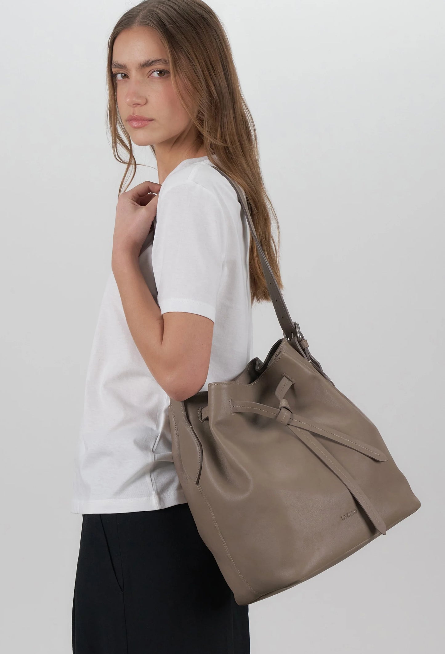 Coya Leather Bucket Bag - Mink-1