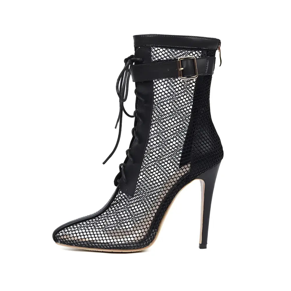 Cream Mesh Lace Up Large Size Stiletto High Heel Boots