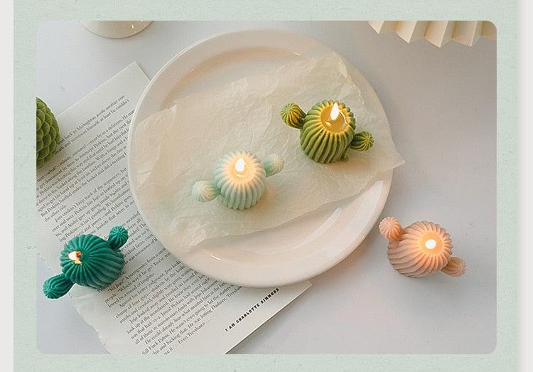 Creative Handmade Cactus Candle Pack Cactus Candles Handmade Delicate Succulent Cactus Candles Flameless Tea Lights Candle Aromatherapy For Decor Birth Photo Props Aromatherapy Candle Ornaments Soy Wax Aromatherapy Small Candles Scented Relaxing Candles