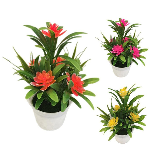 Creative Mini Artificial Fake Flower Potted Bonsai for Christmas New Year Wedding Party Garden Resturant Table Home Decor Mini Potted Plastic Succulents for Home Office Room Decor