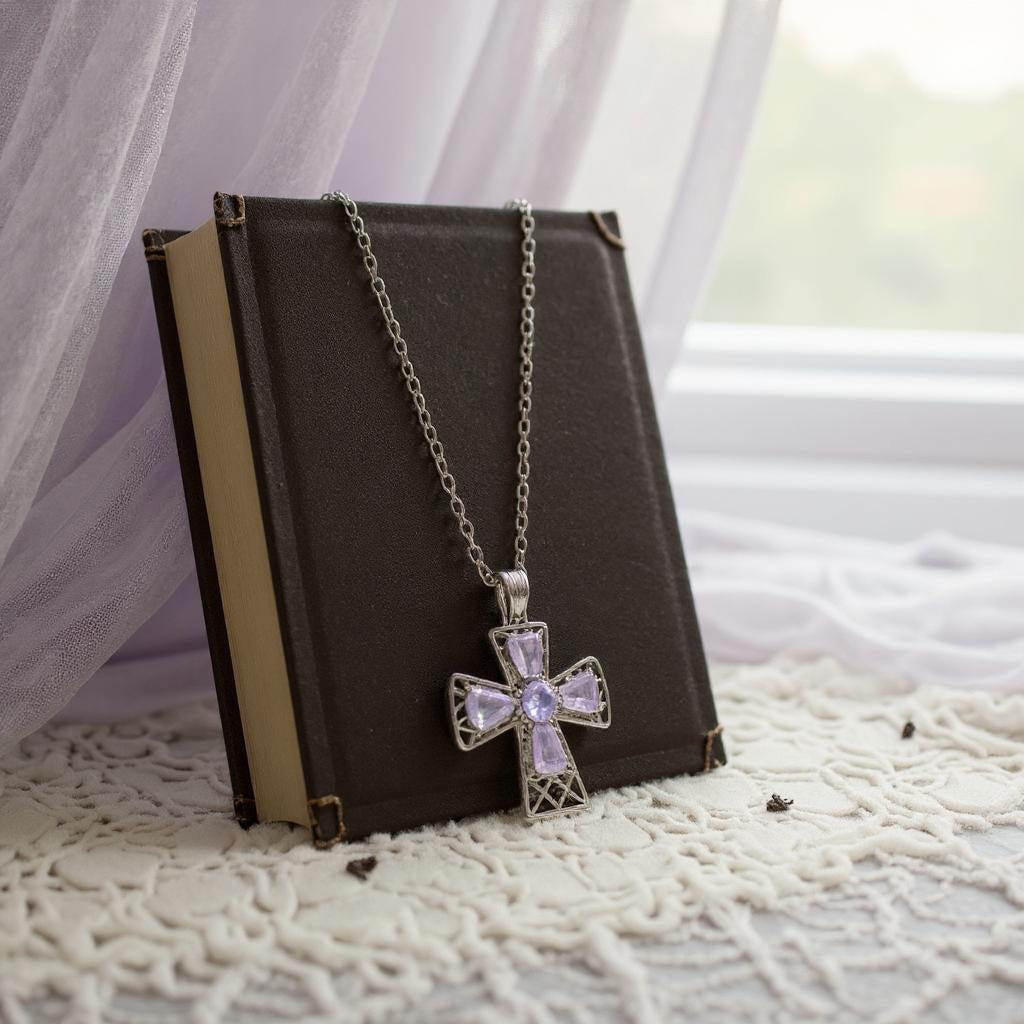"Tranquility Cross" Cremation Pendant 5 stones, Overall size 28x22.3mm