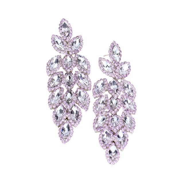 Crystal Stone Leaf Cluster Marquise Evening Earrings