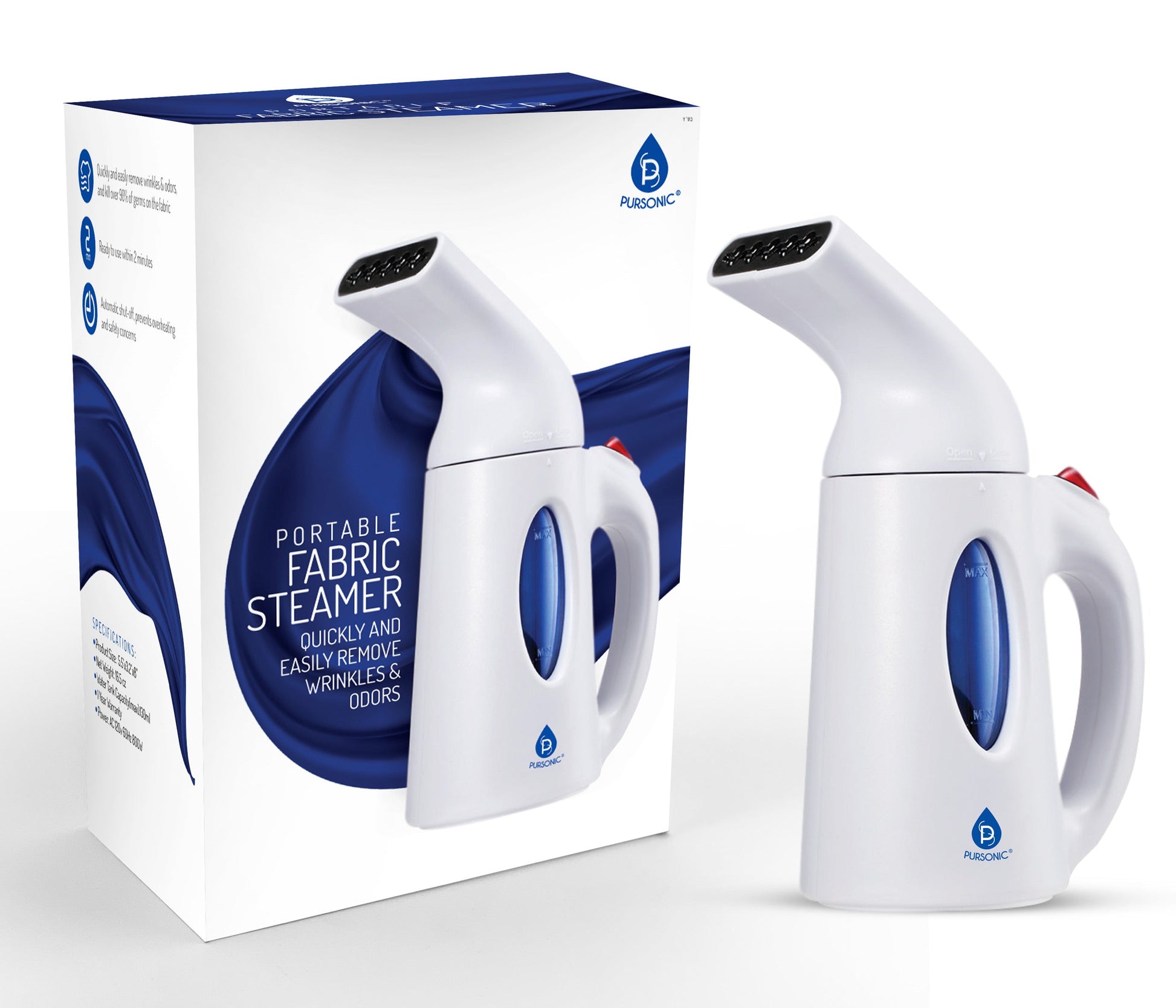 Pursonic 130ml Handheld Fabric Fast Heat-up Powerful Travel Clothes CS180 Portable Garment Steamer-0