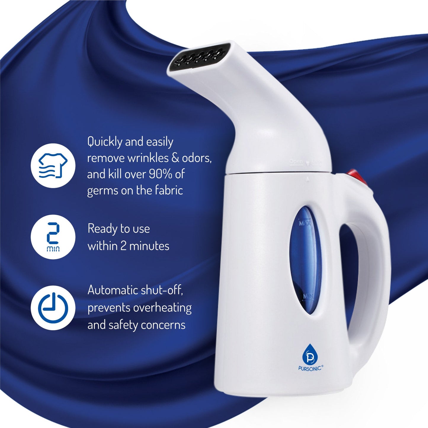 Pursonic 130ml Handheld Fabric Fast Heat-up Powerful Travel Clothes CS180 Portable Garment Steamer-1