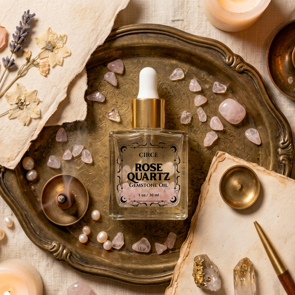 Rose Quartz Gemstone Body Oil — Cherry Blossom Shimmer Oil for Love & Self-Care