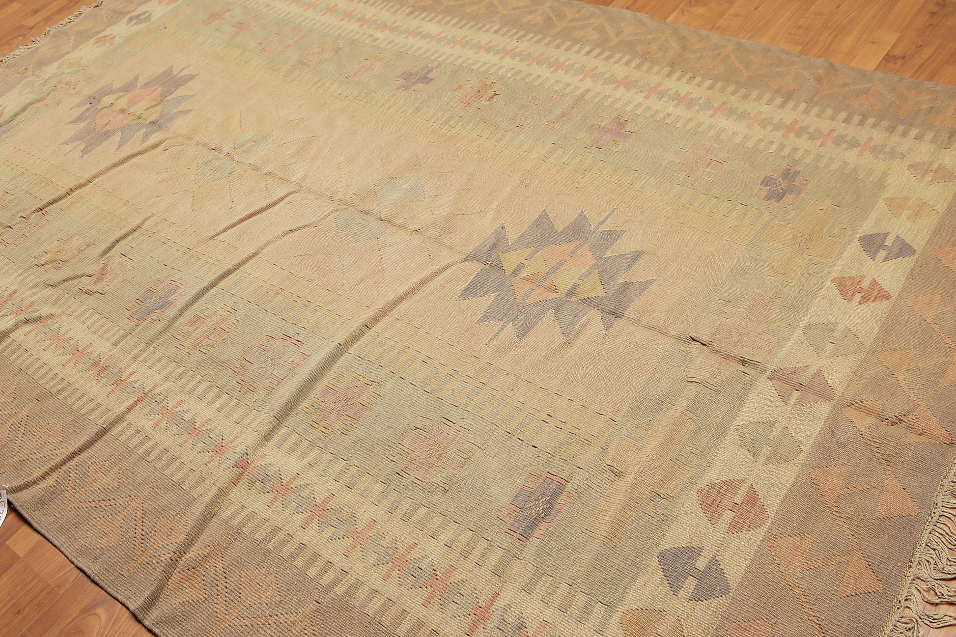 6'4" x 10'3" Tan Hand woven Tribal Turkish Kilim Wool Vegetable Dyes Traditional Oriental Area rug-1