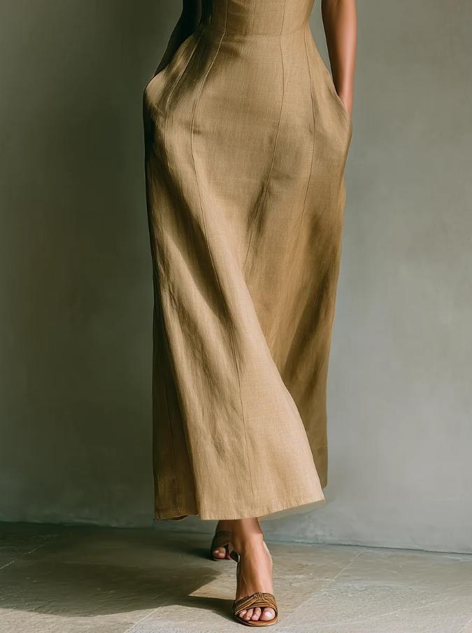 Elegant Chic Figure-hugging Solid-color Strap Dress For Women
