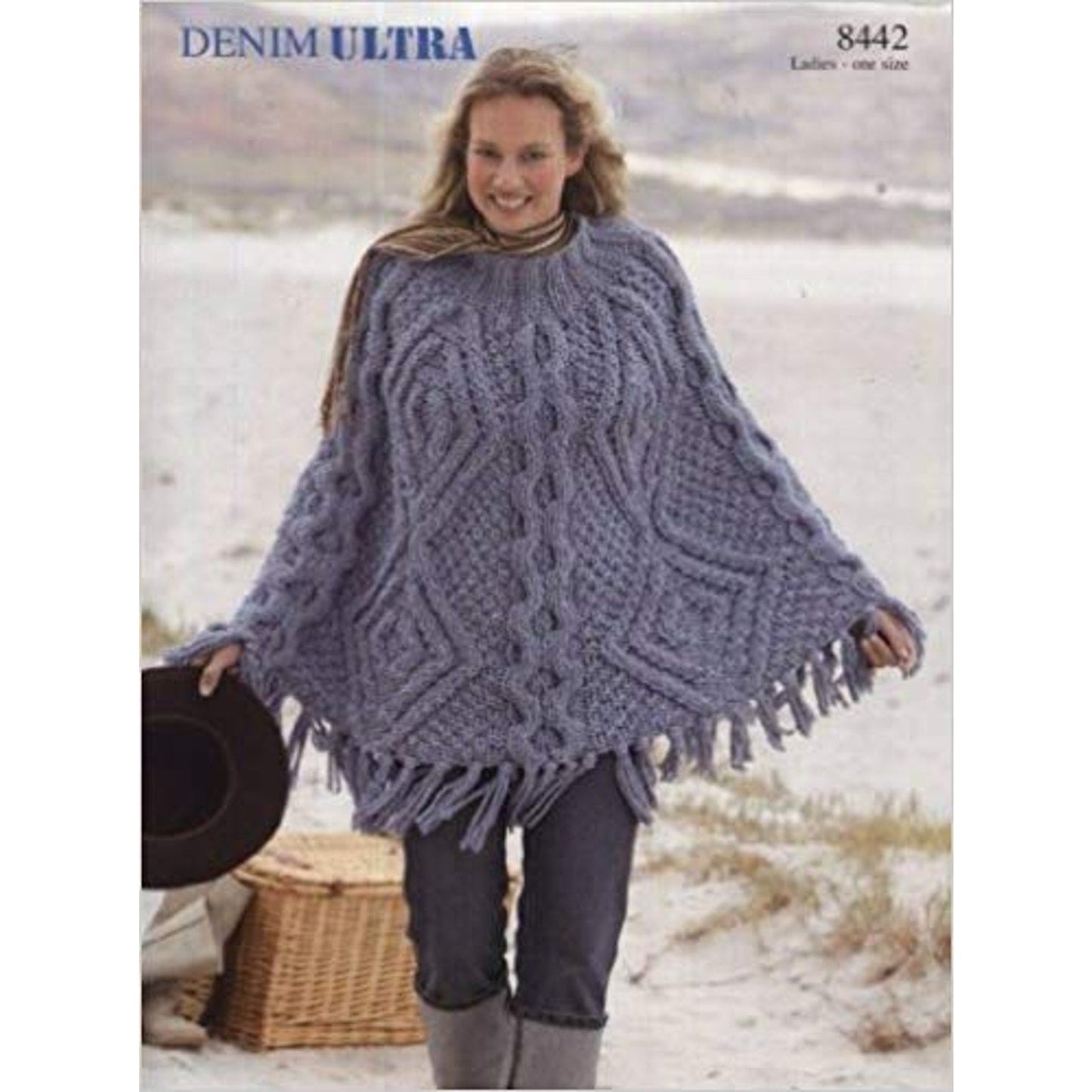 New Sirdar 8442 Denim Ultra Ladies Cabled Fringed Poncho Knitting Pattern